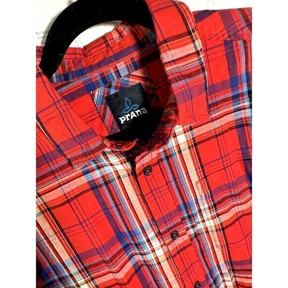 PRANA MENS SHORT SLEEVE PLAID BUTTON FRONT SHIRT (M)  NEVER WORN, NO TAGS    F-2 - Picture 1 of 6
